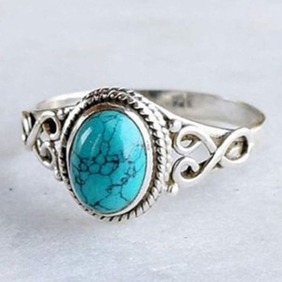 🤠New Silver toned Faux Turquoise ring Boho Western Ring Womens Rodeo Ranch - Picture 2 of 4